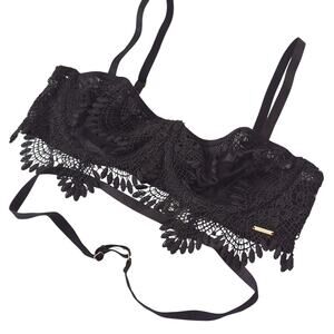 BlueBella Bra Womens Black Strappy Sexy Lingerie 34B Underwire Lace Mesh‎